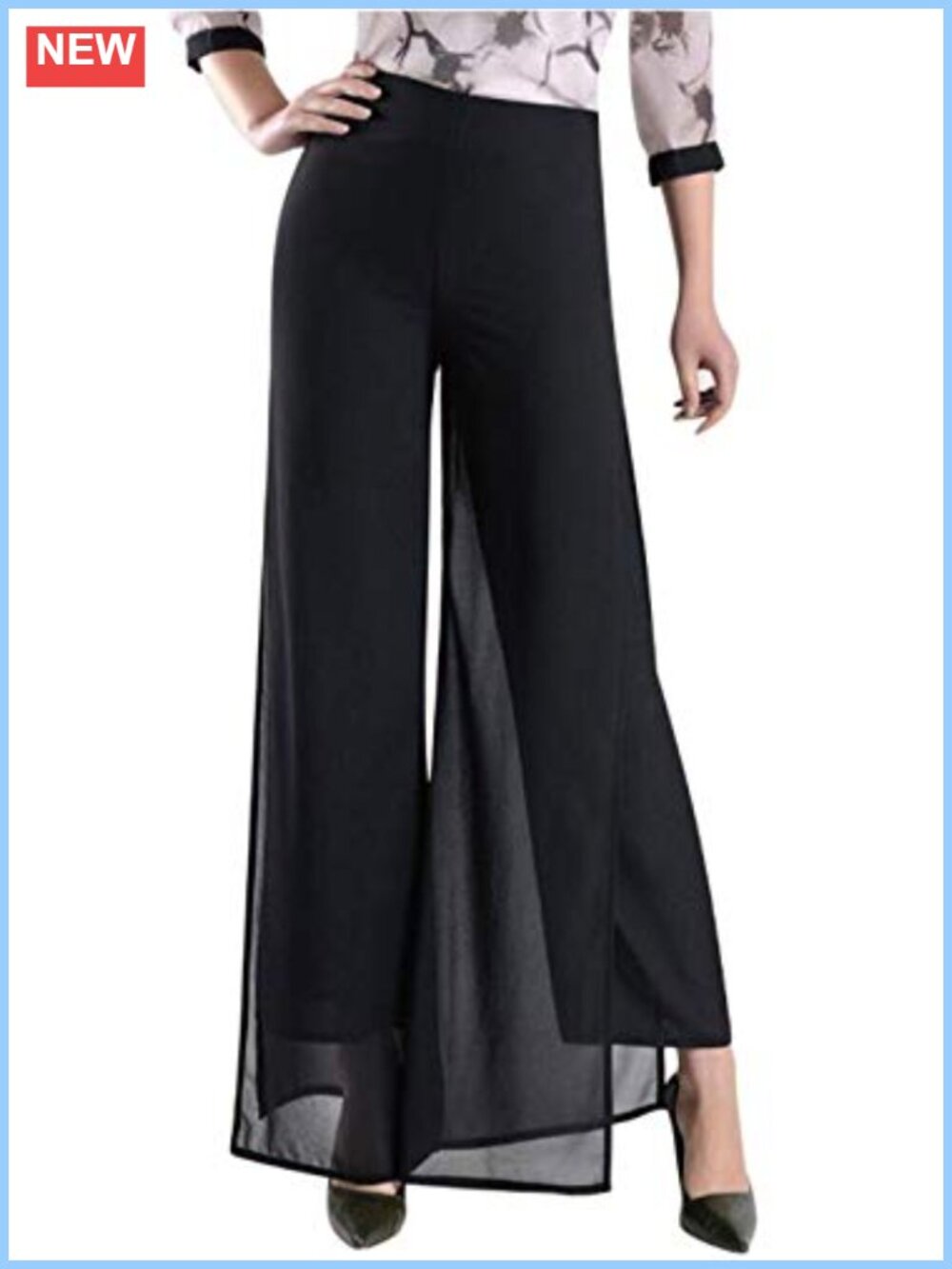 High Waist Flare Palazzo Pants Chiffon Dressy Trousers Elastic Waist